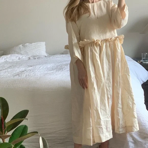 SOLD NEW Kindred of Ireland 100% Linen Ruffle Dress Mallow Small S/M - Picture 3 of 4